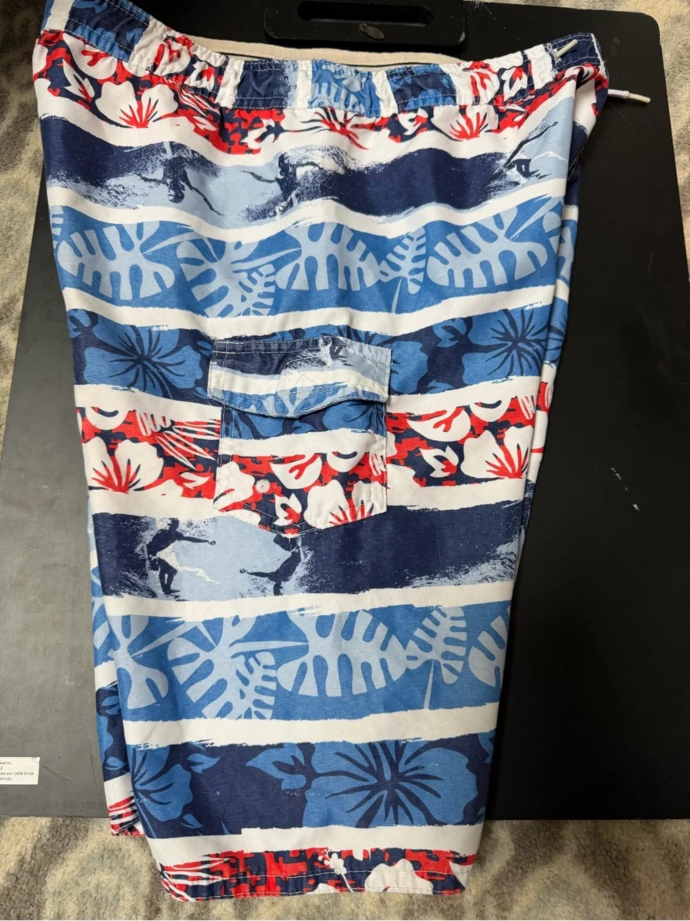 Red, White & Blue Tropical Stripe Youth Swim Trunks